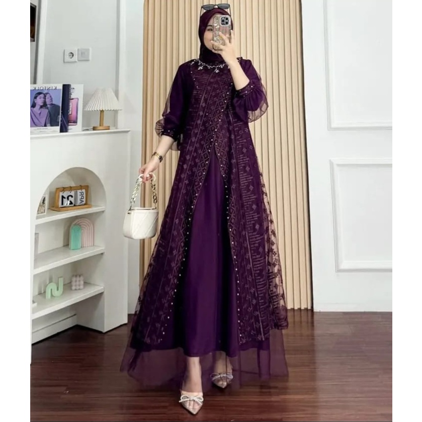 Jual Keyla Dress Tile Brukat Full Puring Payet Mutiara Gamix Maxy Gaun ...