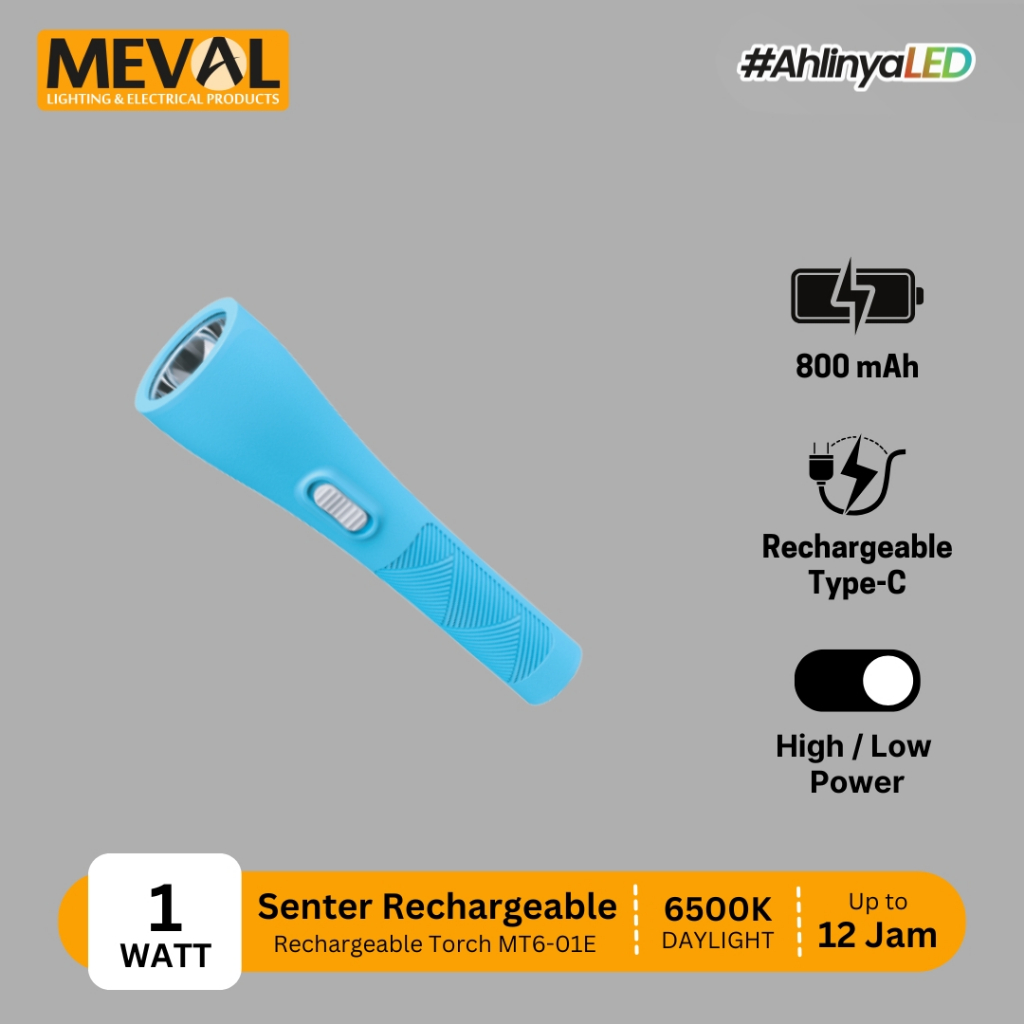 Jual MEVAL Senter LED Rechargeable 1 Watt Type-C | Tahan Lama Hingga 12 ...