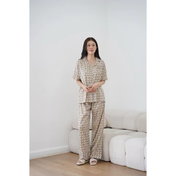 Piyama Sateen Silk Premium Bunga Garis Armani