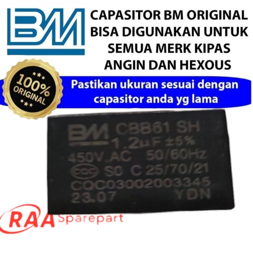 CBB61 motor fan start capacitor BM 3 wire 1.2uF 2.5uF, 450V max-UKsellr ref: f979