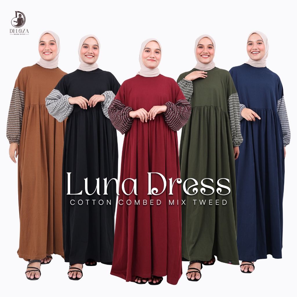Jual Luna Dress Kombinasi Kaos Katun Combed Polos Kekinian Gamis ...
