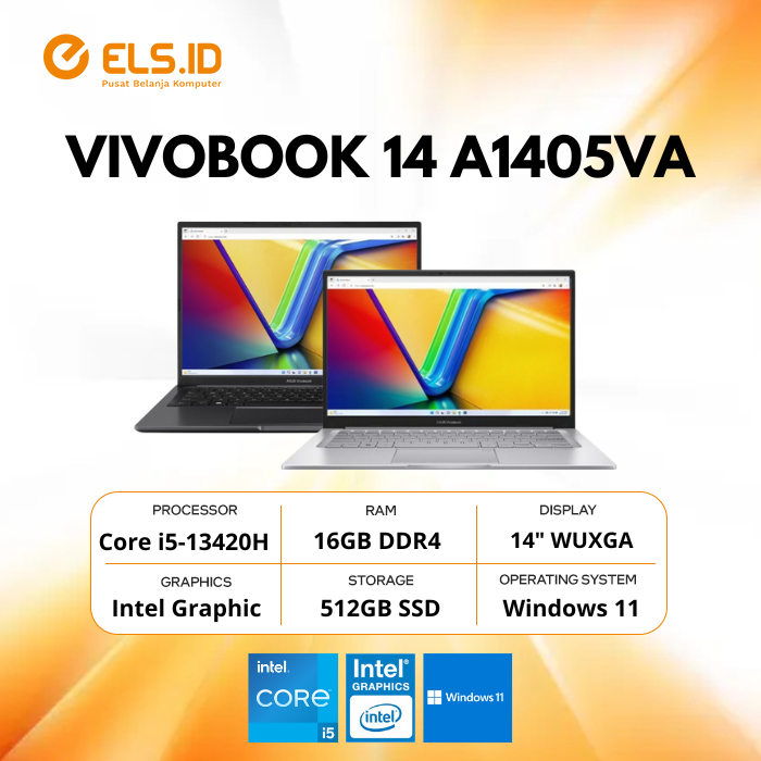 Jual Asus Vivobook 14 A1405VA Intel i5 13420H 16GB SSD 512GB 14