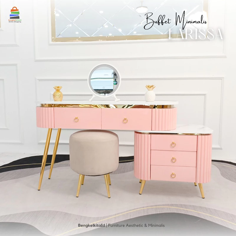 Meja Rias Aesthetic Meja Console Mewah Set Nakas - MEJA LARISSA - Kayu Solid Duco Glossy