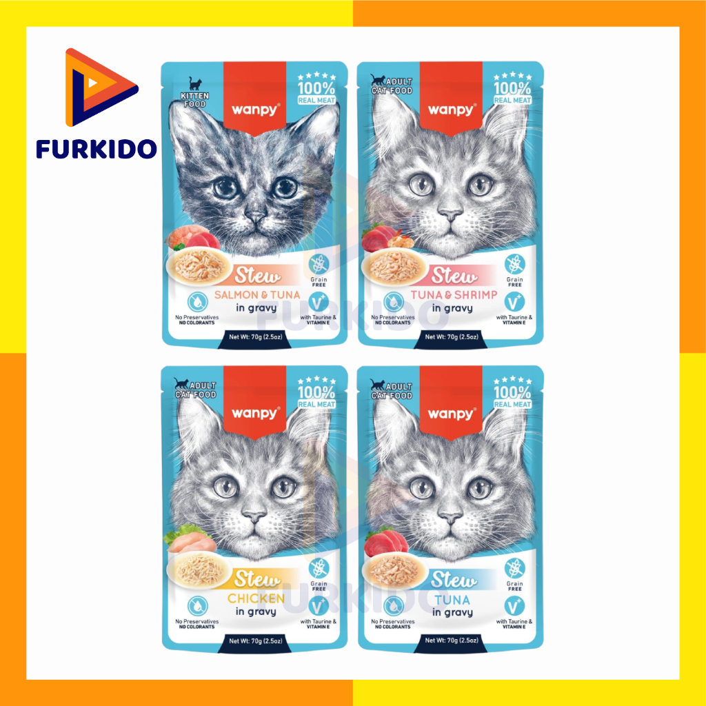 Jual Wanpy Cat Kitten & Adult Stew Retort in Gravy Pouch 70 Gr ...