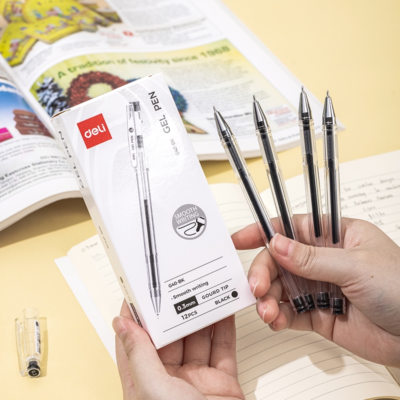 Deli Gel Pen / Pulpen Gel 0.3 mm Tinta Hitam Isi 1 pcs Penulisan Halus Hi-tech EG40 (6)