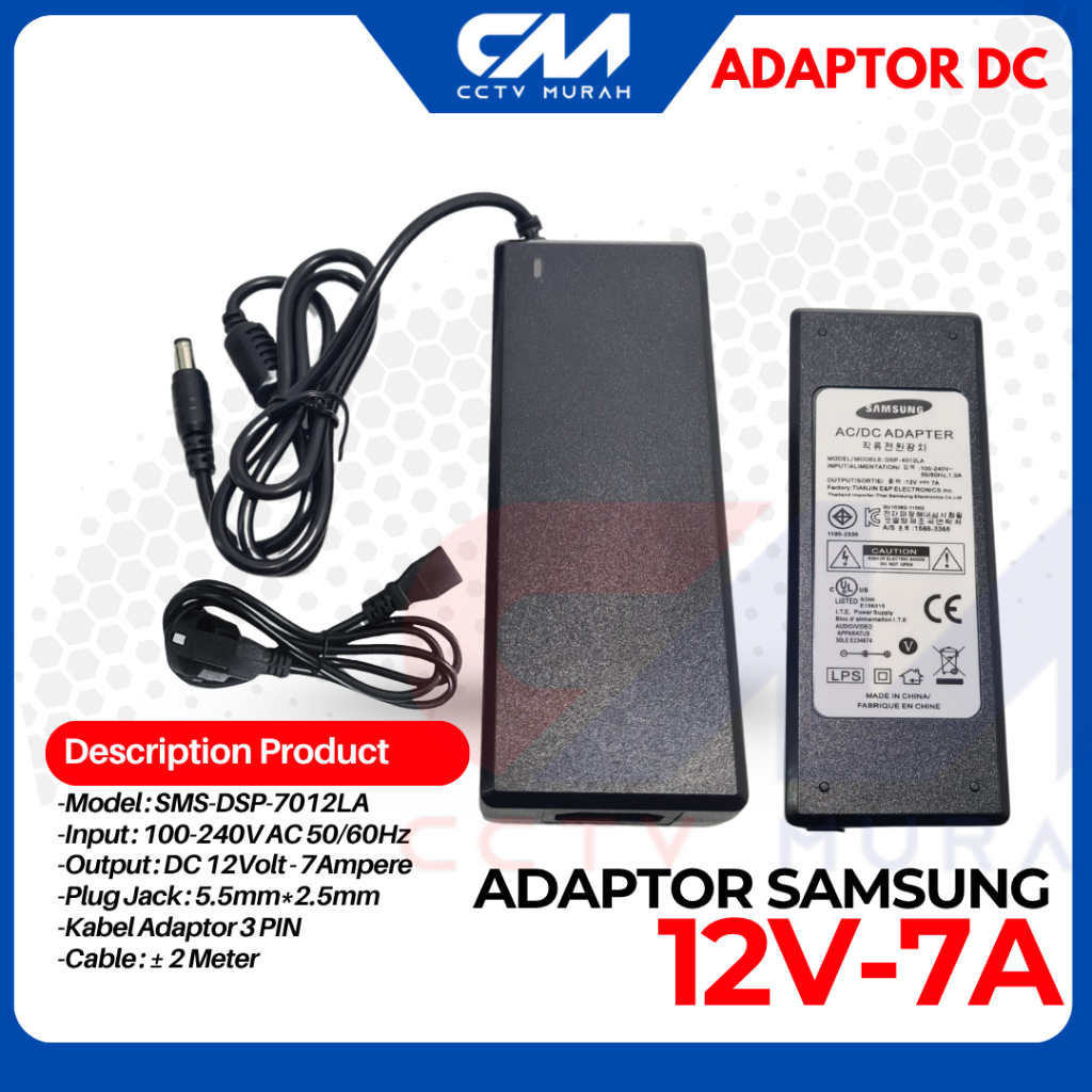 Adaptateur Secteur 12V 7A – Sortie 5.5x2.1/2.5mm, Pour Alimenter Divers Appareils
