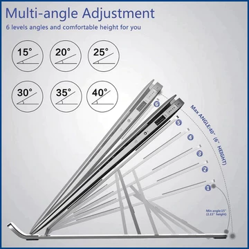 Laptop Stand Holder Portable Lipat Full Alumunium 6 Ketinggian Dudukan Pendingin Laptop Ringan