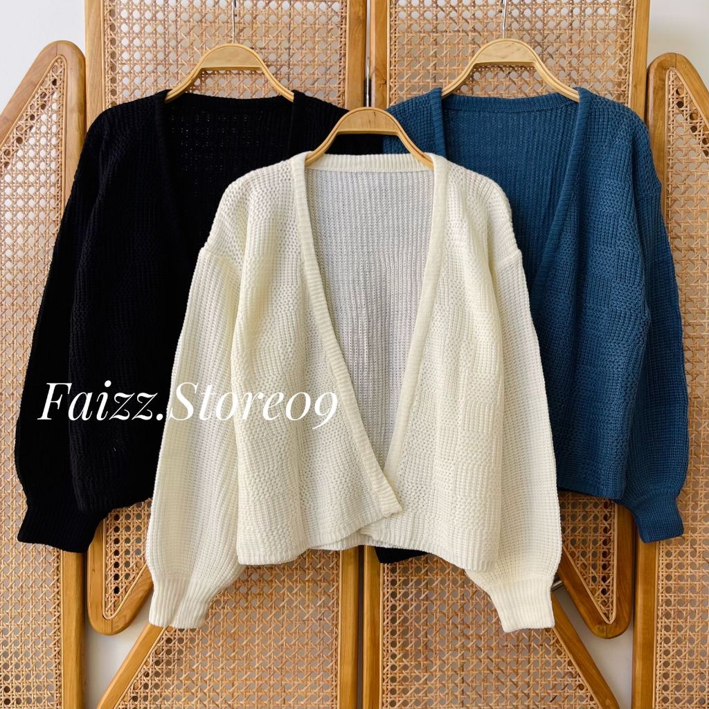 Jual Cardigan Rajut Oversize Crop Corak Kotak/Cardigan Rajut Wanita ...