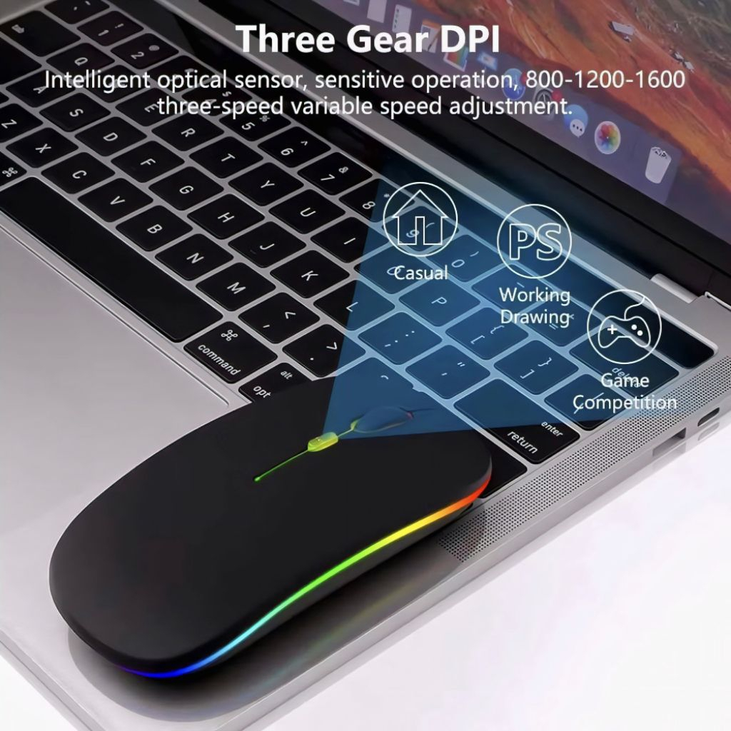 Jual Mouse Wireless Rechargeable Led RGB 2.4G+ Bluetooth Mouse 2 In1 ...