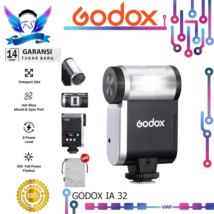 Godox IA32 Mini Flash Pour Appareil Photo - Modes Auto/Manuel, Angle Réglable -7° à 90°