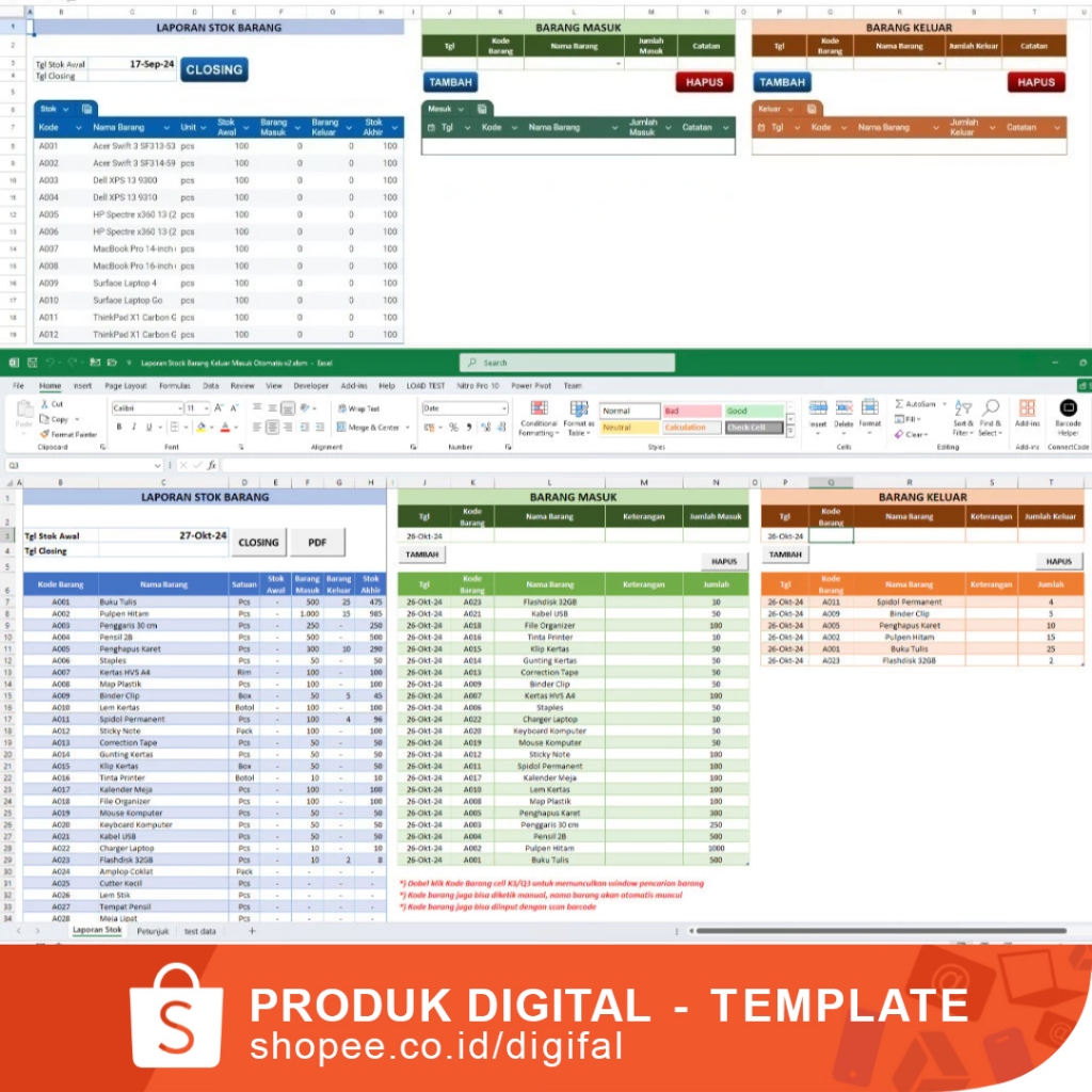 Template Excel Stok Barang Keluar Masuk Otomatis Bisa Closing Reguler
