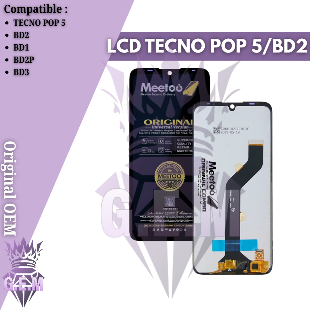 Jual LCD TECNO POP 5 / Bd2 / Bd1 / Bd2d / Bd2p / Bd3 FULLSET COMPLETE ...