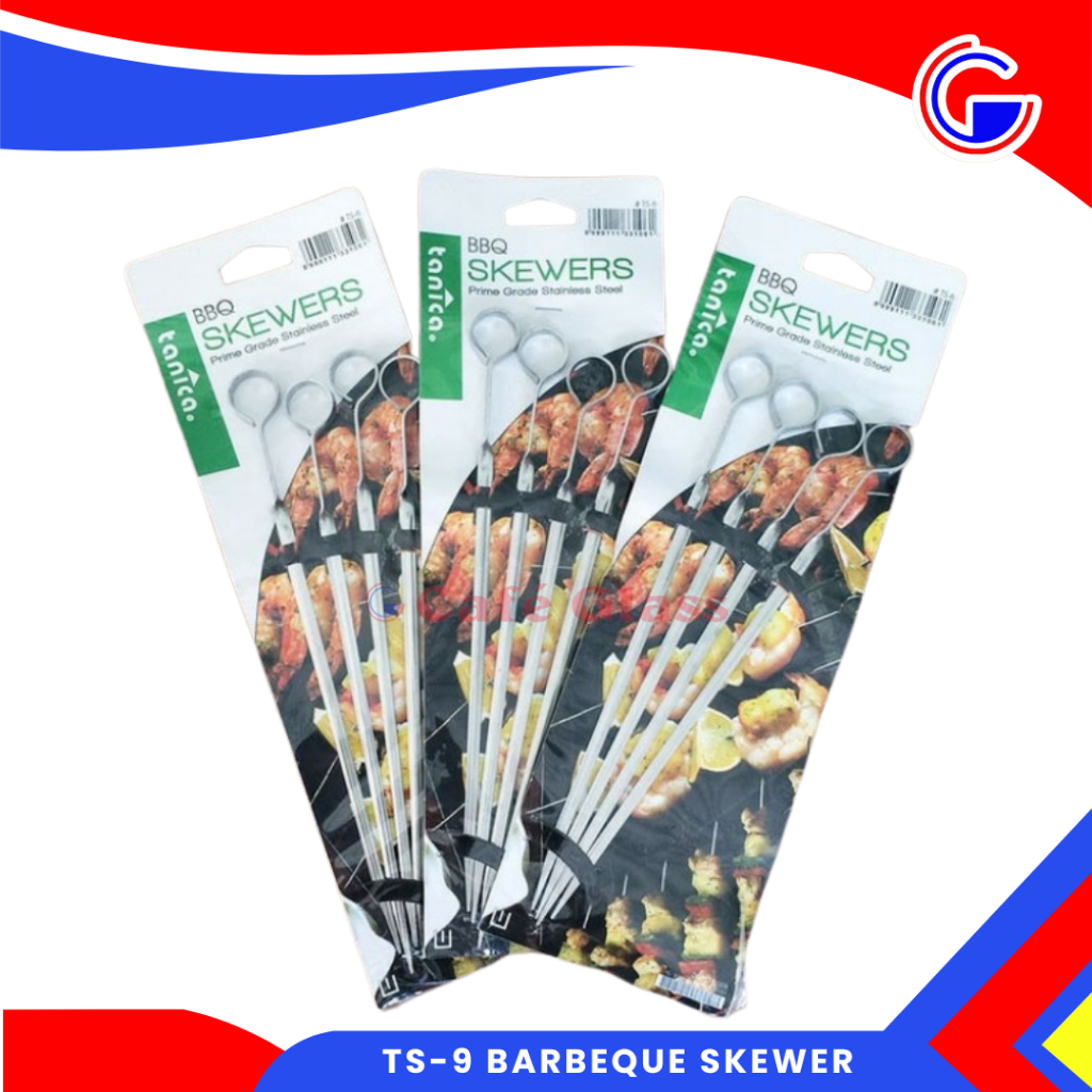 Tanica Bbq Skewers 9" 4Pcs Stainless / Tusuk Sate Daging Panjang Reusable Anti Karat (Ts-9)