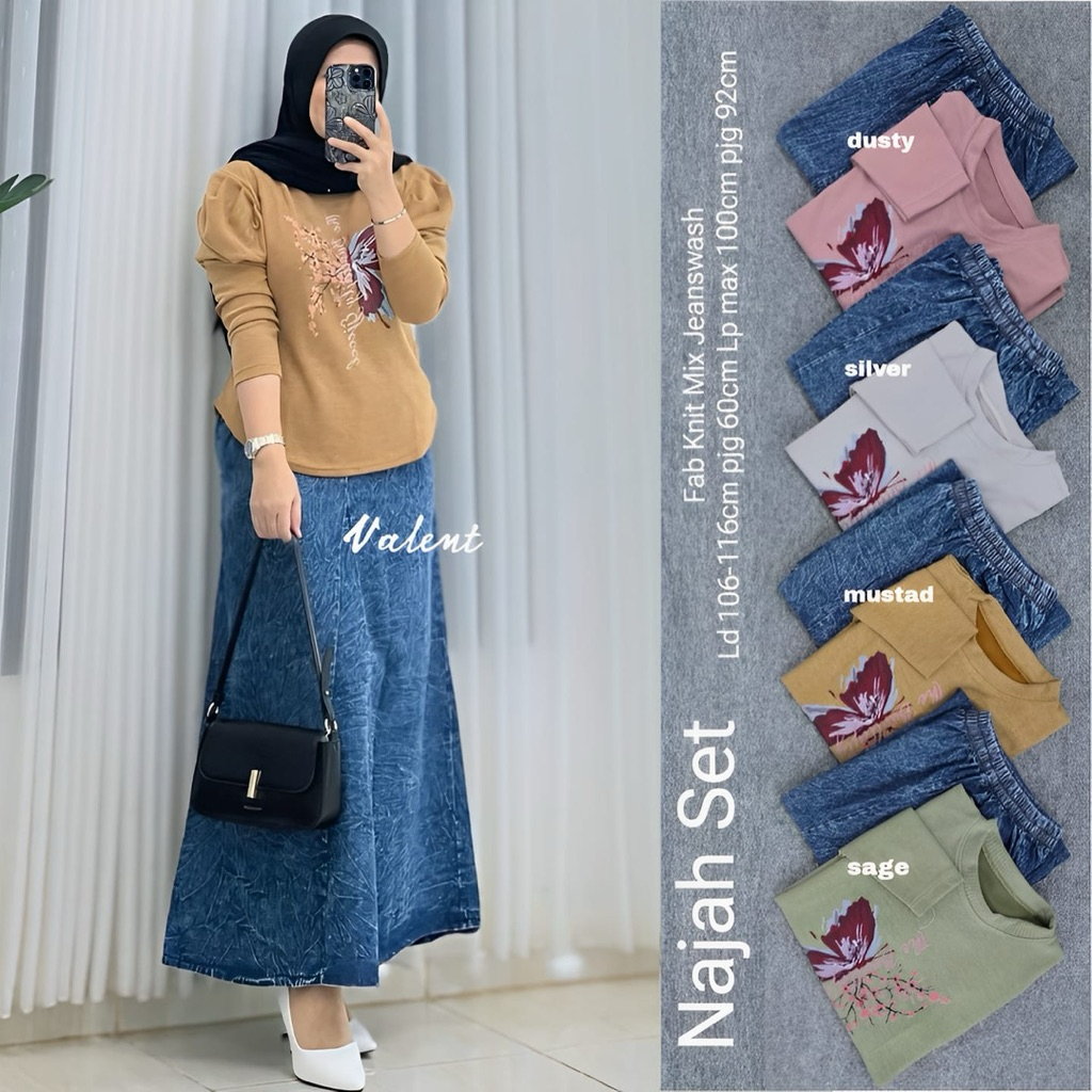 Jual setelan rok jeans viral najah one set rok kekinian jeans | Shopee ...