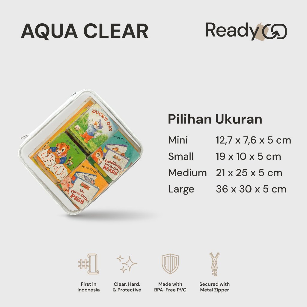 Perbandingan ukuran pouch transparant serbaguna dari mini hingga large
