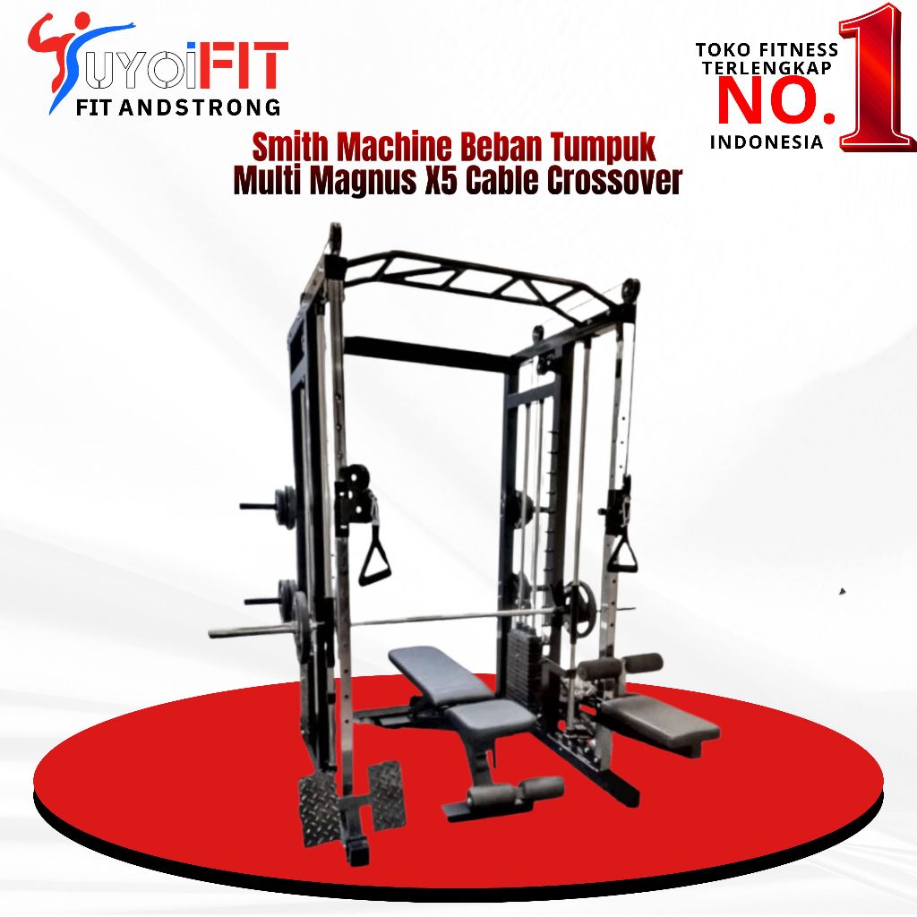 Jual Alat Fitness Smith Machine Beban Tumpuk Multi Magnus X5 Cable ...