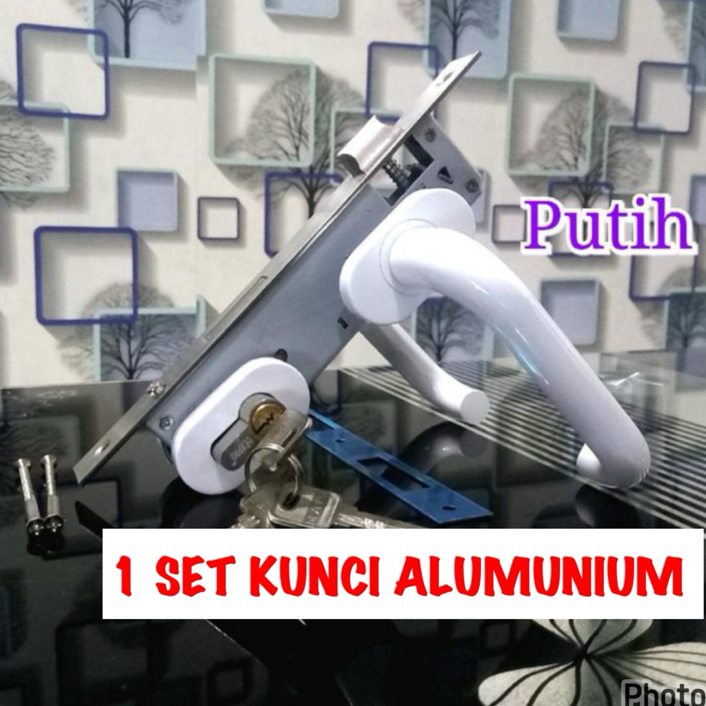 Jual Handle pintu alumunium putih lengkap 1 set kunci pintu alumunium ...