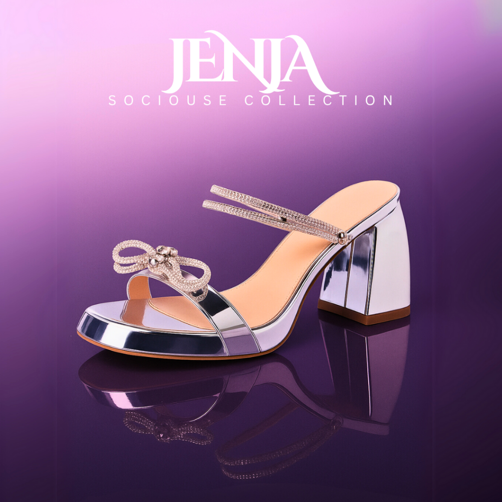 Jual Sociouse Jenja Bow Heels Wanita Silver Glass - Block Heels ...