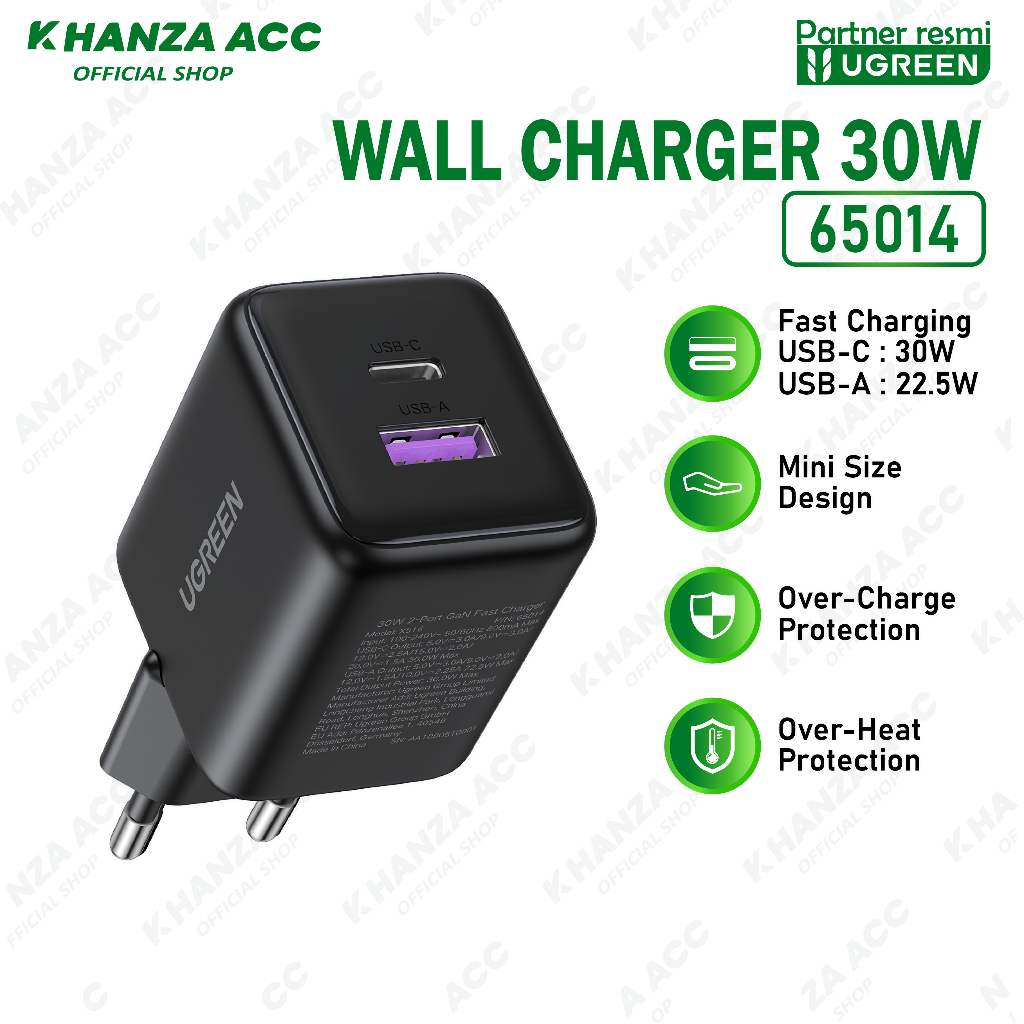 Jual UGREEN 65014 / 65015 Charger 30W GaN Dual USB Port USB A dan Type ...
