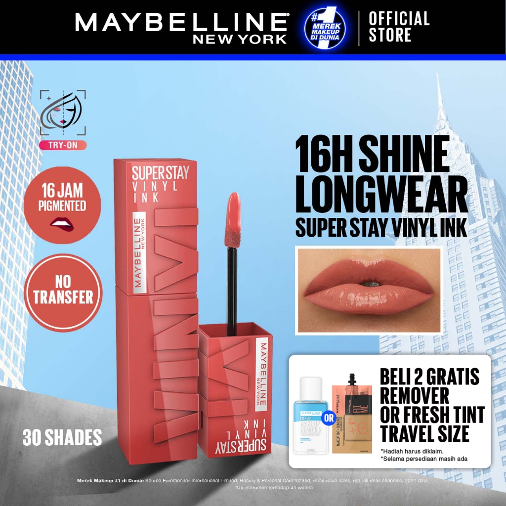 MAYBELLINE OFFICIAL Superstay Vinyl Ink 4.2 ml - Shiny Pigmented Liquid Lipstik Lipstick Make Up Lipcream Longlasting Waterproof Tahan Lama 16 Jam Lipstik Lipgloss Lipbalm Liptint