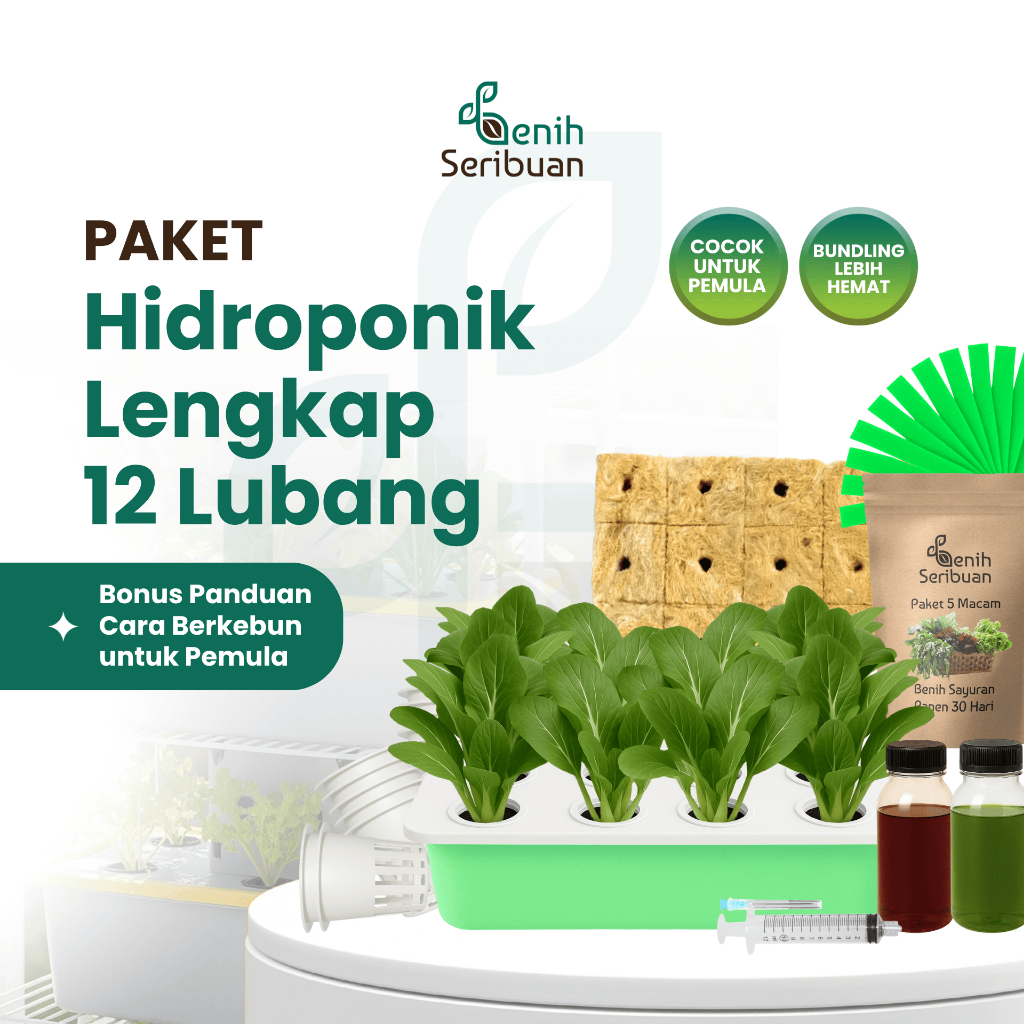 Benih Seribuan - Paket Hidroponik Lengkap 12 Lubang - Solusi Bertanam di Lahan Terbatas