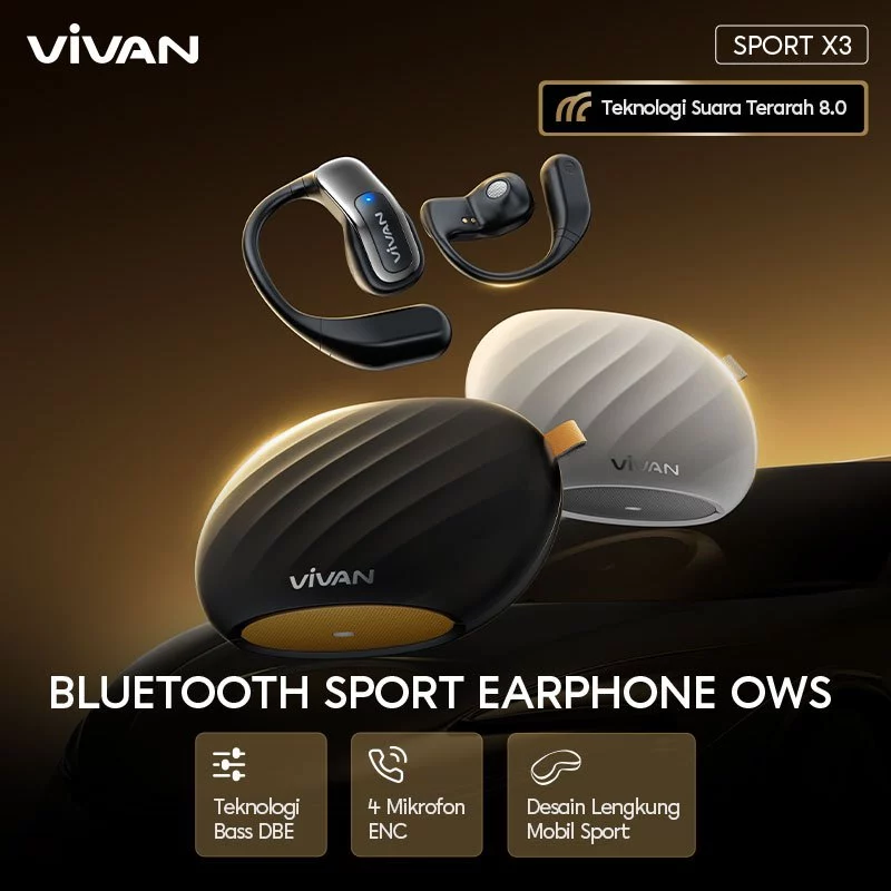 VIVAN SPORT X3 OWS Open Ear TWS IPX5 Dual ENC Audio Hi-Dynamic v5.4 Garansi 12 Bulan