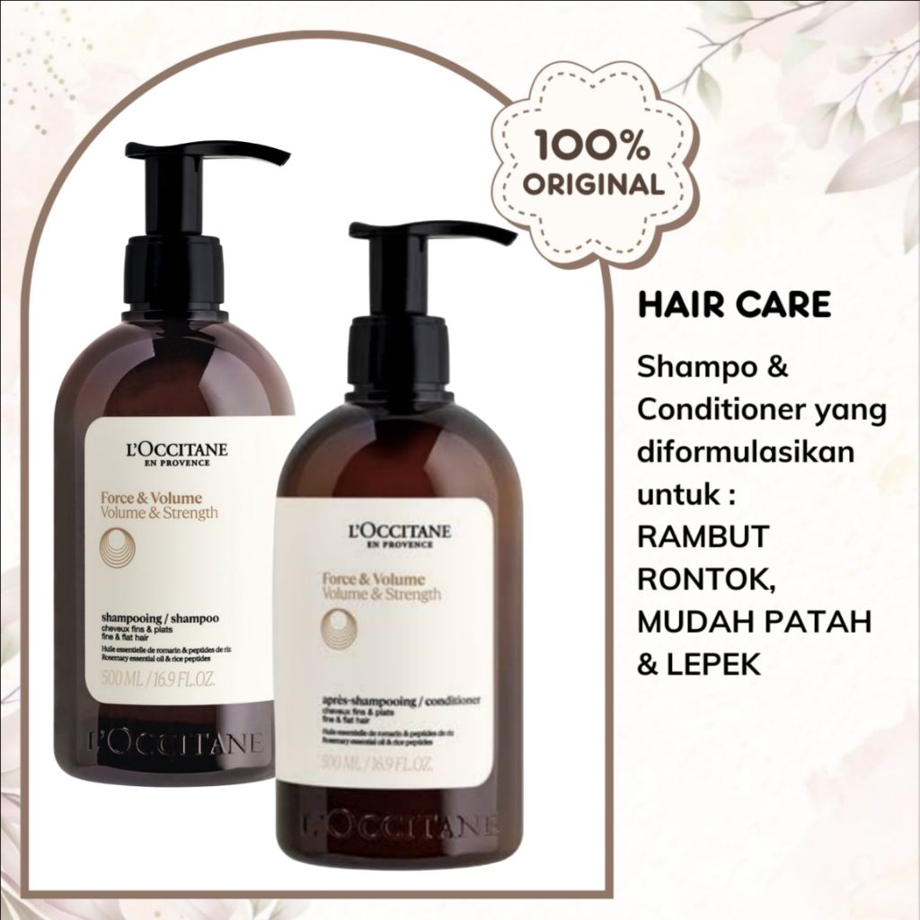 LOCCITANE NEW Hair Care Volume & Strength Shampoo & Conditioner Aromachologie 5 Essential Oils Hair Treatment Perawatan Untuk Rambut Tipis, Lepek, Mudah Patah & Rontok