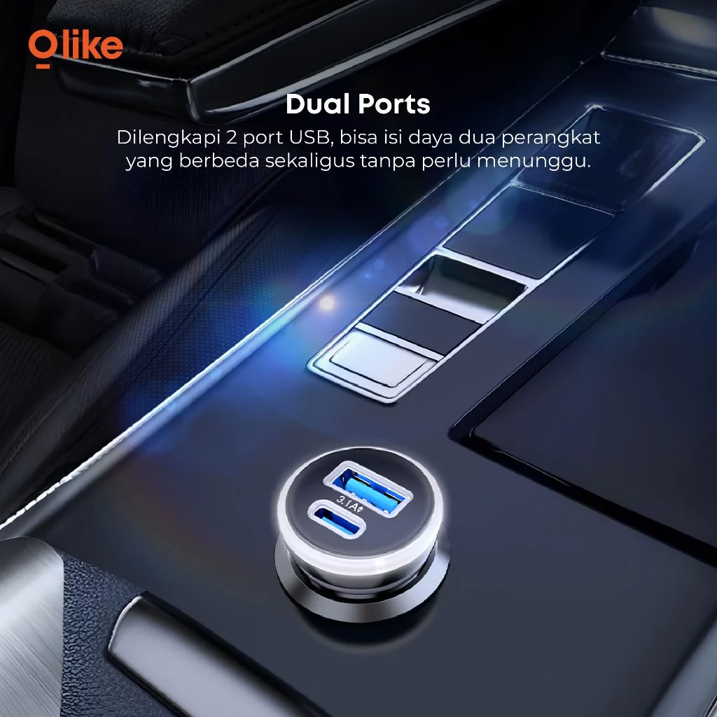 Car Charger Dual Port USB A & Type C Fast Charging 3.1A! Olike R13