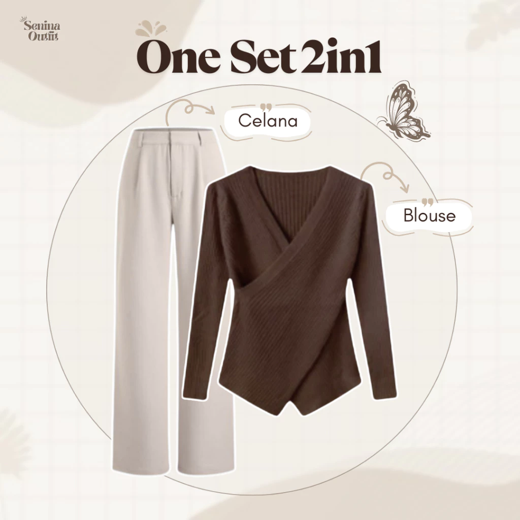 Foto 3 One Set Setelan Wanita Kekinian ( Atasan Rajut - Celana - Jilbab ) OOTD Outfit Cewek - SO69 | 008