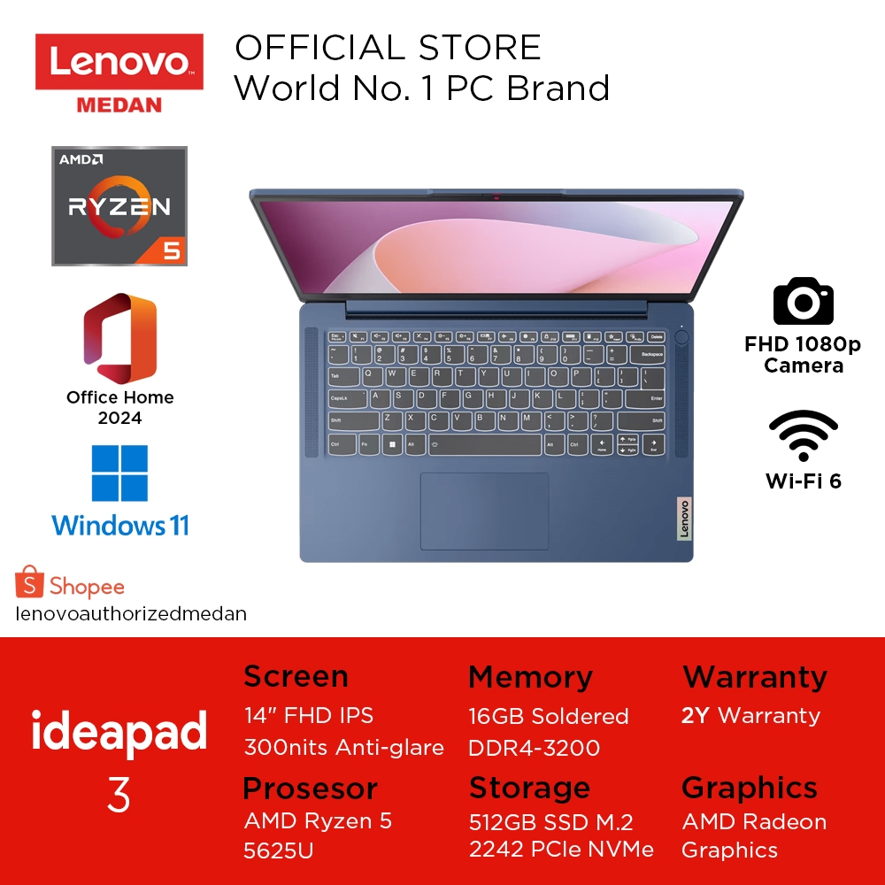 Jual Lenovo IdeaPad Slim 3 14ABR8 90ID/8YID, AMD R5-5625U/16GB/512GB ...