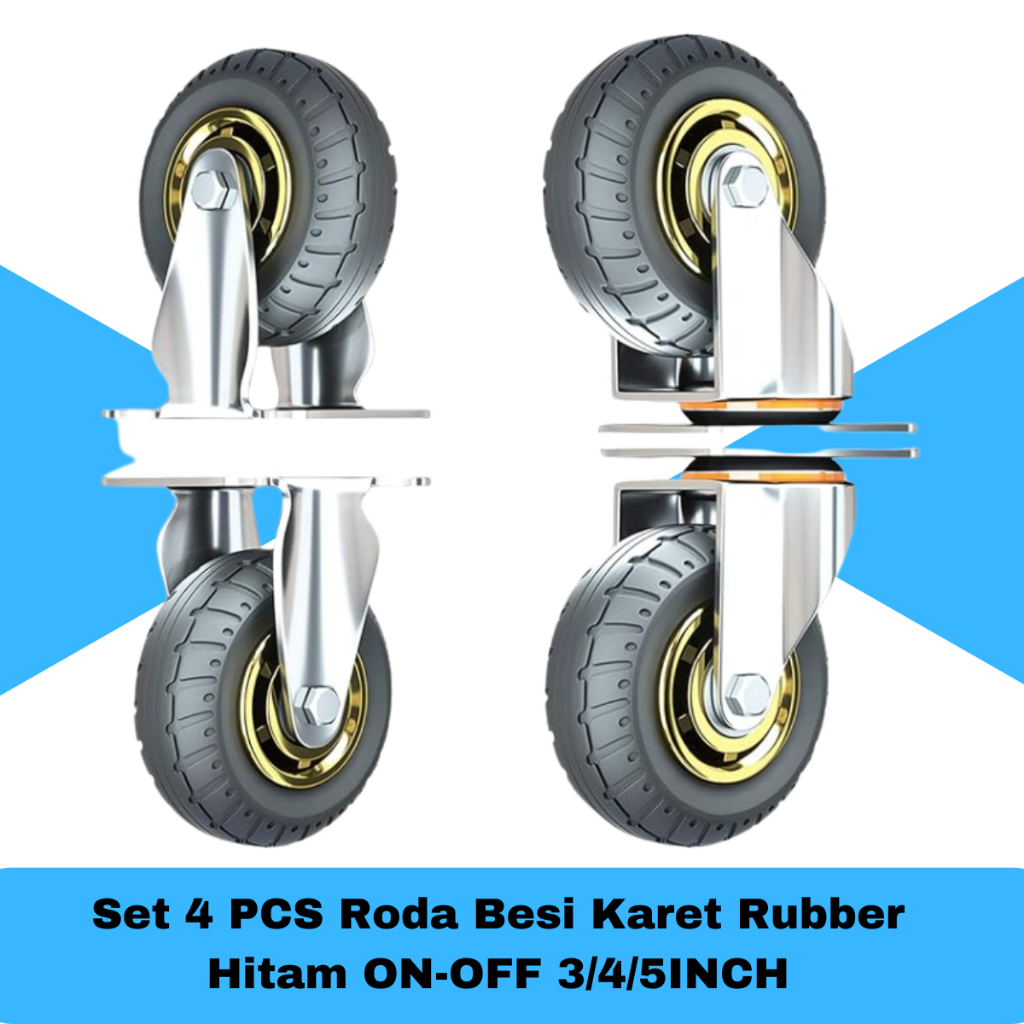 Jual Set 4 PCS Roda Besi Karet Rubber Hitam Up TO-600KG Cocok Untuk ...