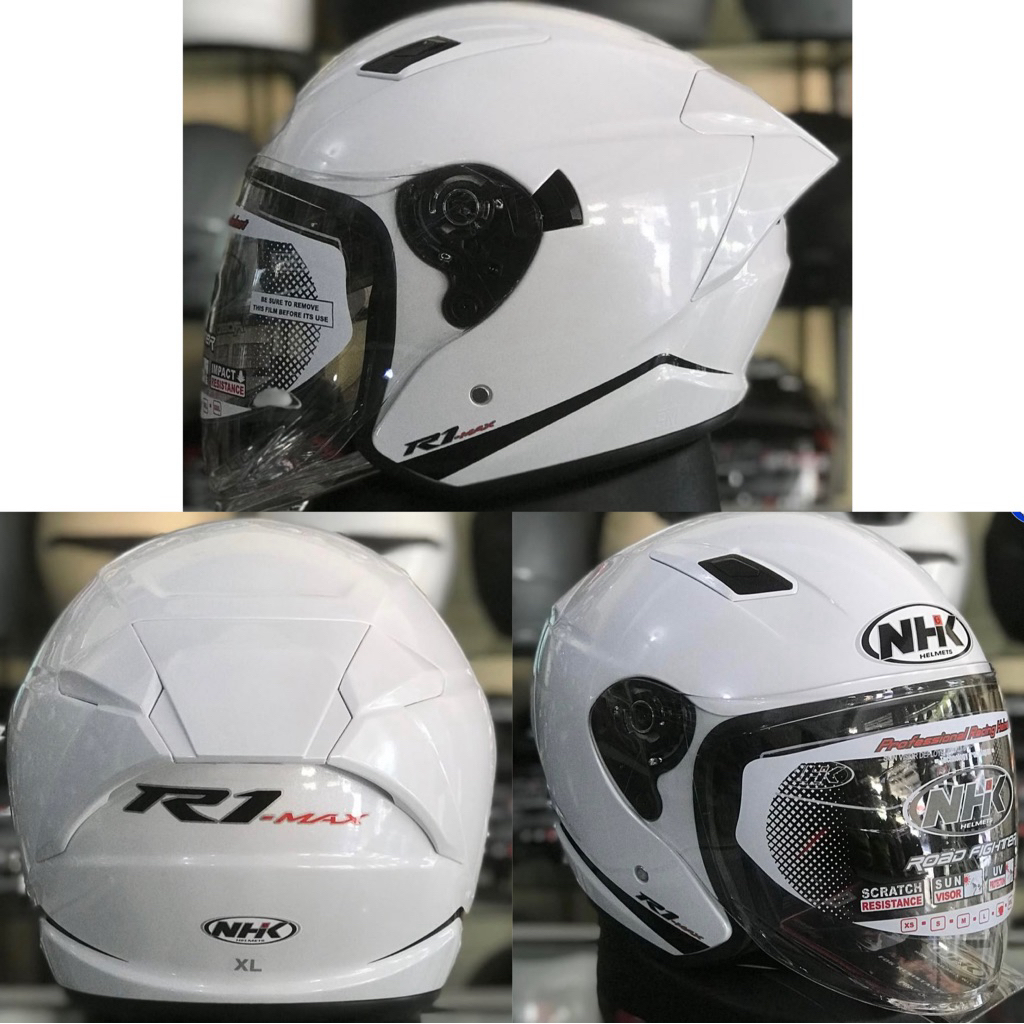 Jual NHK R1 MAX STARWHITE ORIGINAL HELM HALF FACE DOUBLE VISOR SOLID ...
