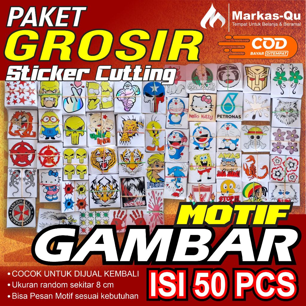 Jual Paket Grosir Sticker Cutting Motif Gambar isi 50 pcs | Shopee ...