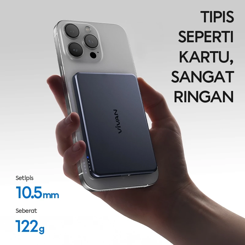 VIVAN Ultra Thin Wireless Powerbank 5.000mAh Magnetik 15W PD 20W VPB-W05 Garansi 18 Bulan