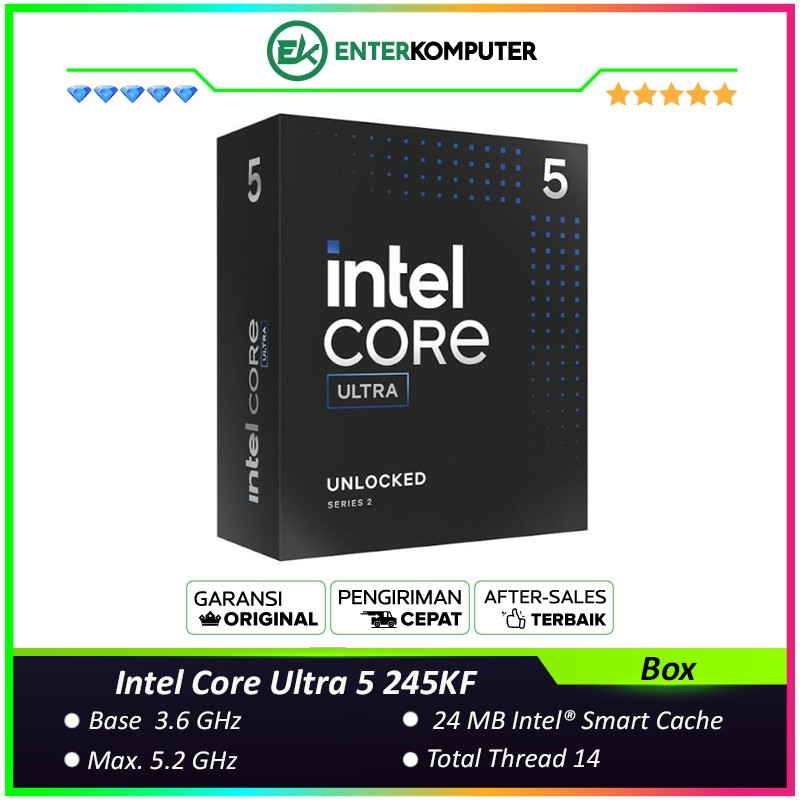 Jual Intel Core Ultra 5 245KF 3.6GHz Up To 5.2GHz - Cache 24MB [Box ...