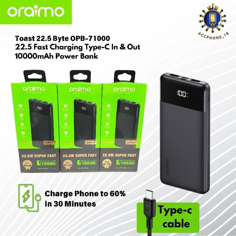 Jual ORAIMO Toast 22.5 Byte OPB-7100Q SUPER FAST POWER BANK 10000mAh ...