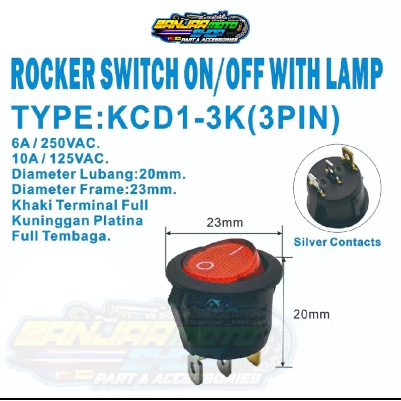 Jual SAKLAR SWITCH TOMBOL ON OFF BULAT 3 PIN MINI LED MOTOR MOBIL+ ...