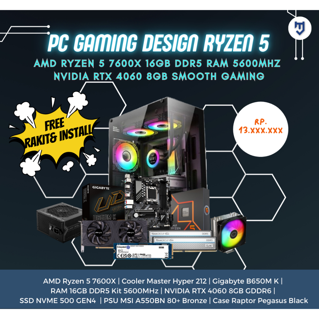 Jual PC GAMING DESIGN AMD Ryzen 5 7600X with RTX 4060 8GB GDDR6 ...
