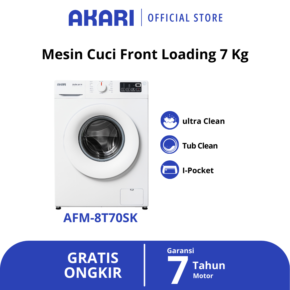 AKARI Mesin Cuci Front Loading Hemat Air AFM-8T70SK Putih Termurah