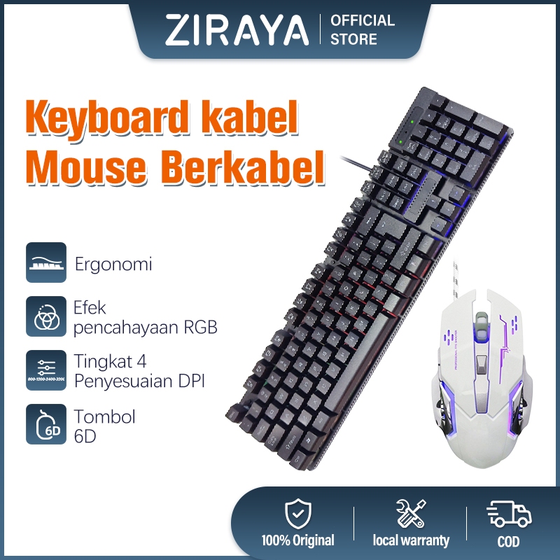 Jual ZIRAYA Keyboard & Mouse Gaming Set USB Wired 104 Key Full Size ...