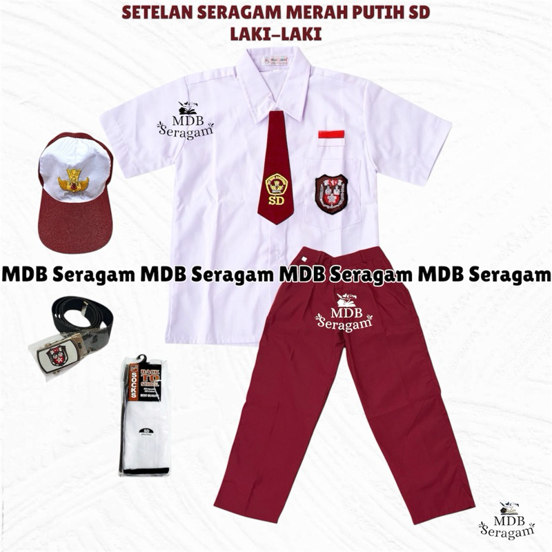 Setelan Lengkap Seragam Sekolah Sd Laki Merah Putih Baju Pendek Celana Panjang K