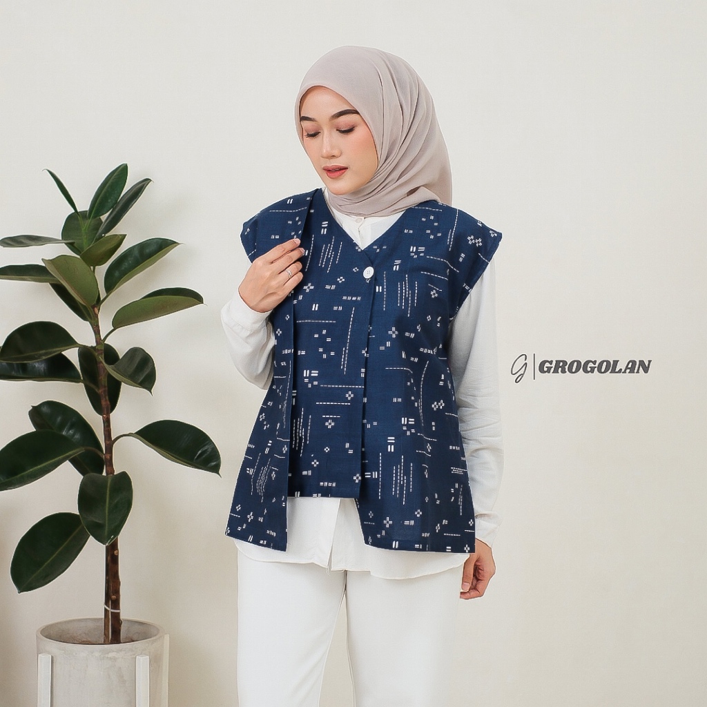 Jual GROGOLAN Vest Outer Rompi Batik V Neck Atasan Wanita Tradisional ...