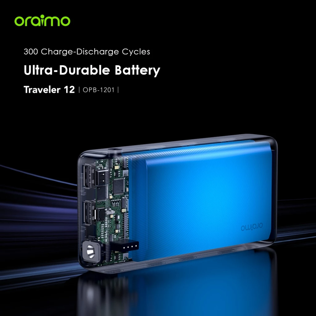 oraimo Powerbank Traveler 12 Kapasitas Nyata 20000mAh OPB-1201 Pengisian Cepat Tipe-C 2 Input 3 Output Senter LED
