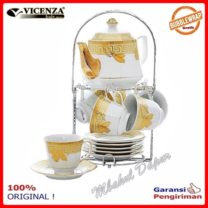 Cangkir Keramik Set Peralatan minum set Cangkir Plus Teko dan rak stainless Vicenza SNI C 78