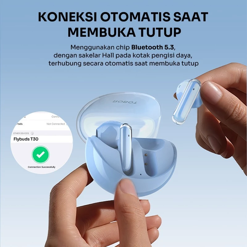 ROBOT TWS True Wireless Earphone Bluetooth 5.3 TWS Case Transparan Flybuds T30 - Garansi 1 Tahun