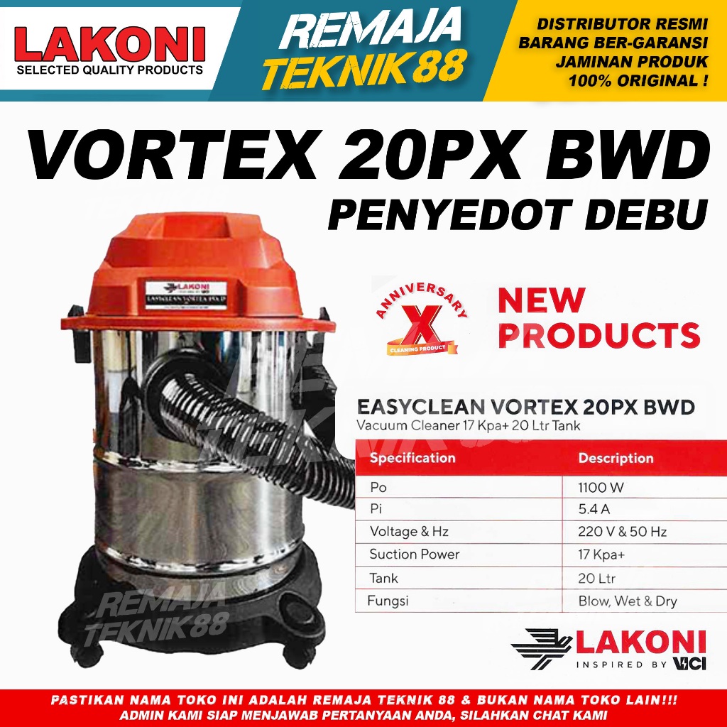 Jual NEW! Lakoni Vortex 20PX BWD Penyedot Debu Vacuum Cleaner 1100W WET ...