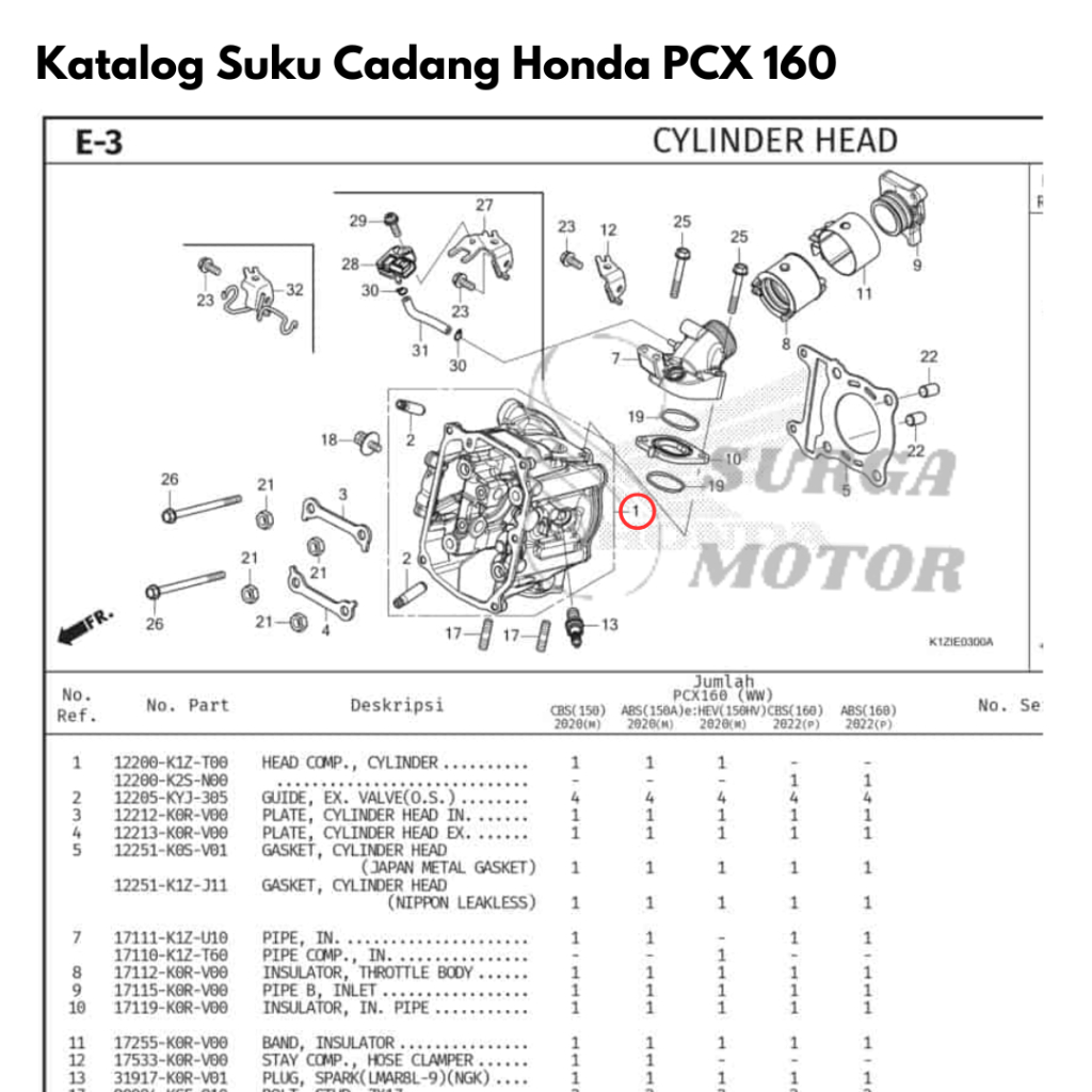 Jual Kepala Silinder Blok Comp Vario 160 K2S ADV PCX Stylo Original ...