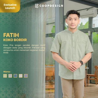 [Exclusive Baju Lebaran 2025] Coop Design - Fatih Koko Bordir Kerah Changi Collarless Katun Lengan Pendek Pria
