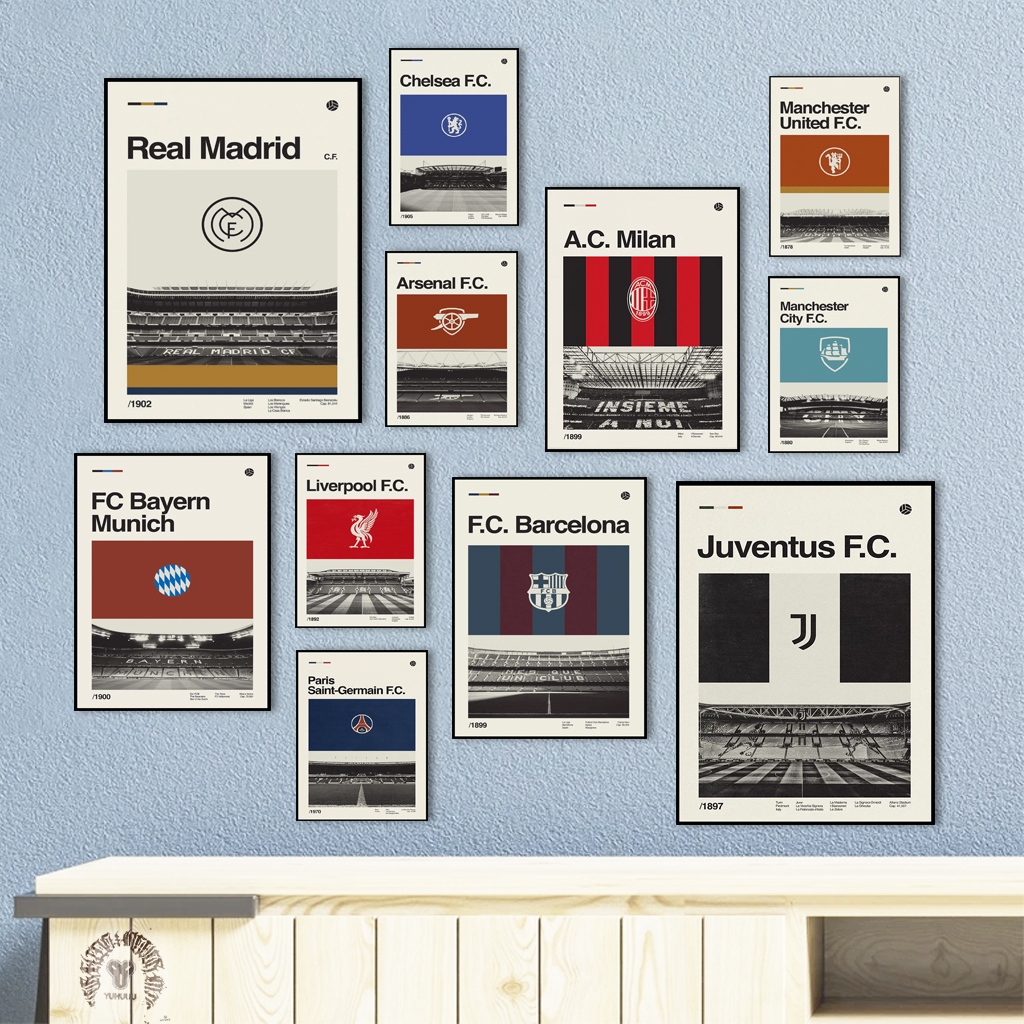 Hiasan dinding poster kayu club sepak bola minimalis walldecor pajangan  kamar dekorasi abstrak