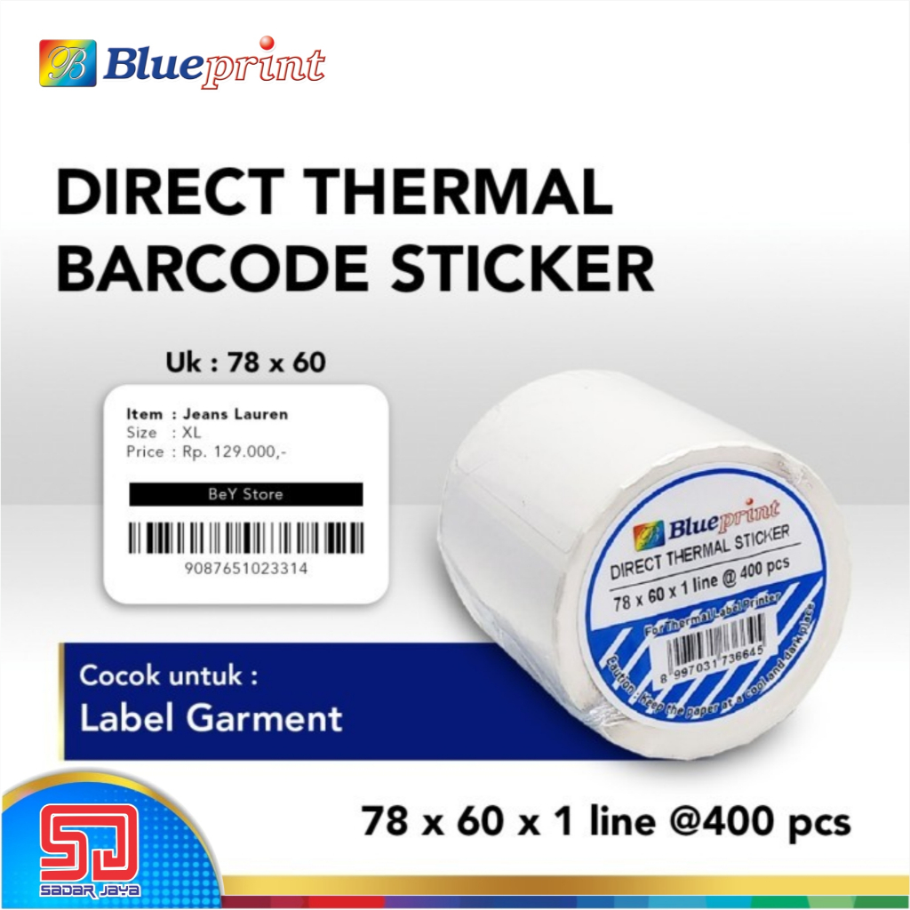 Jual Direct Thermal Sticker Label 78 x 60 mm isi 400 Blueprint Stiker ...
